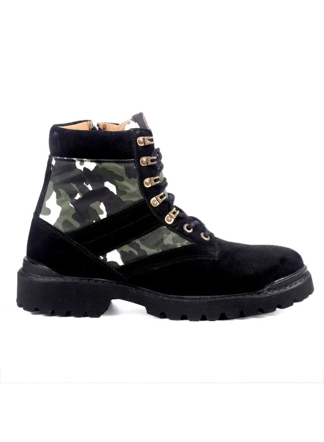 باكا بوتشي أحذية رجالية سوداء مطبوعة من جلد الغزال متوسطة الطول للمشي لمسافات طويلة